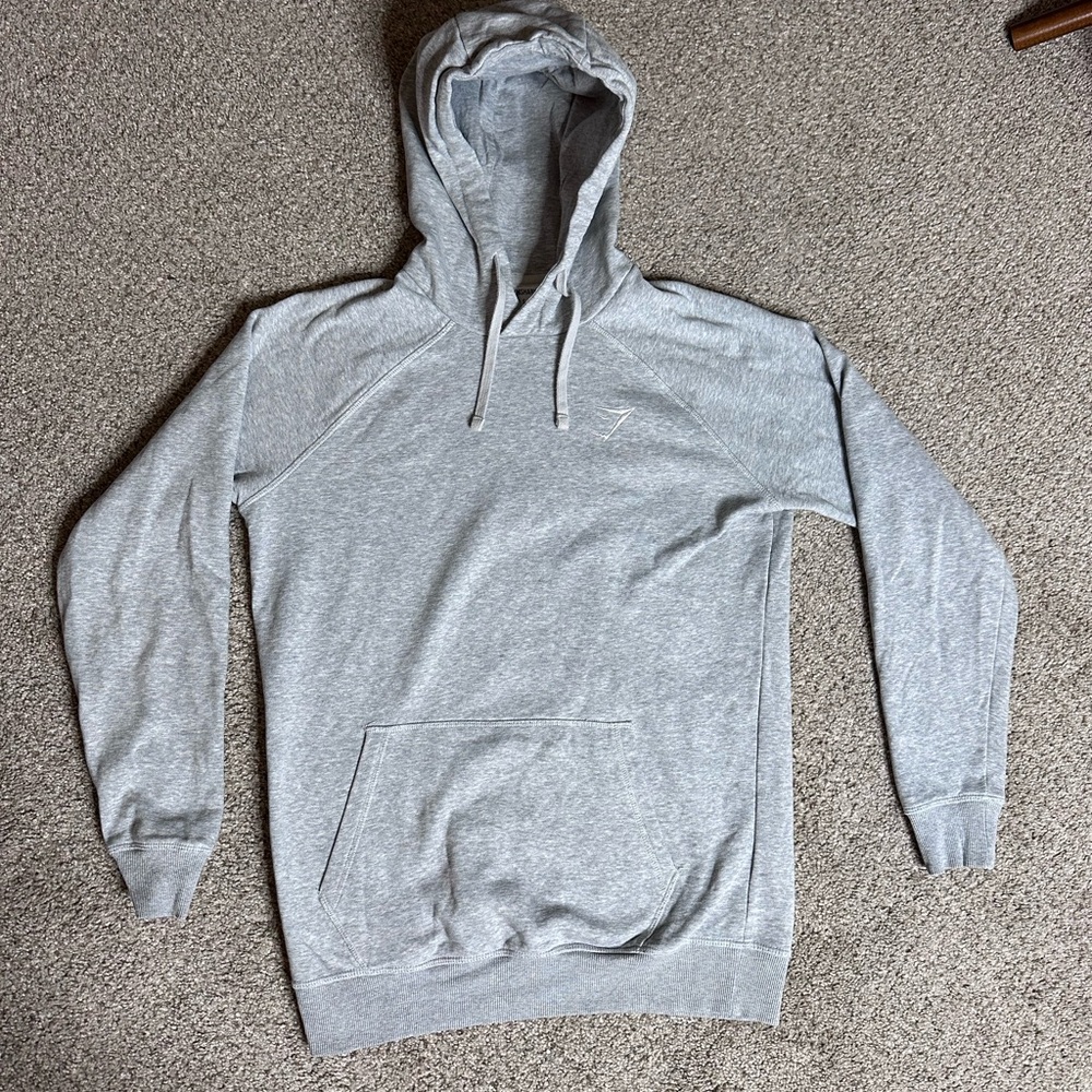 Gymshark Crest Hoodie Mens L Gray Heather Slim Fit Pullover Casual Minimalist